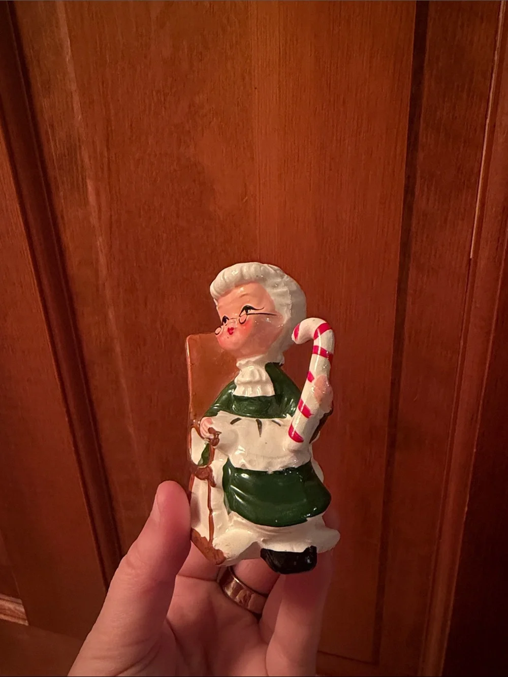 Vintage Lefton Mrs Claus Candy Cane Rocking Chair Shaker Japan #8139 - 1960s